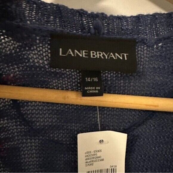 Lane Bryant Womens Sweater 14/16 sleeveless Open Front Star Embroidered Blue - Picture 6 of 10